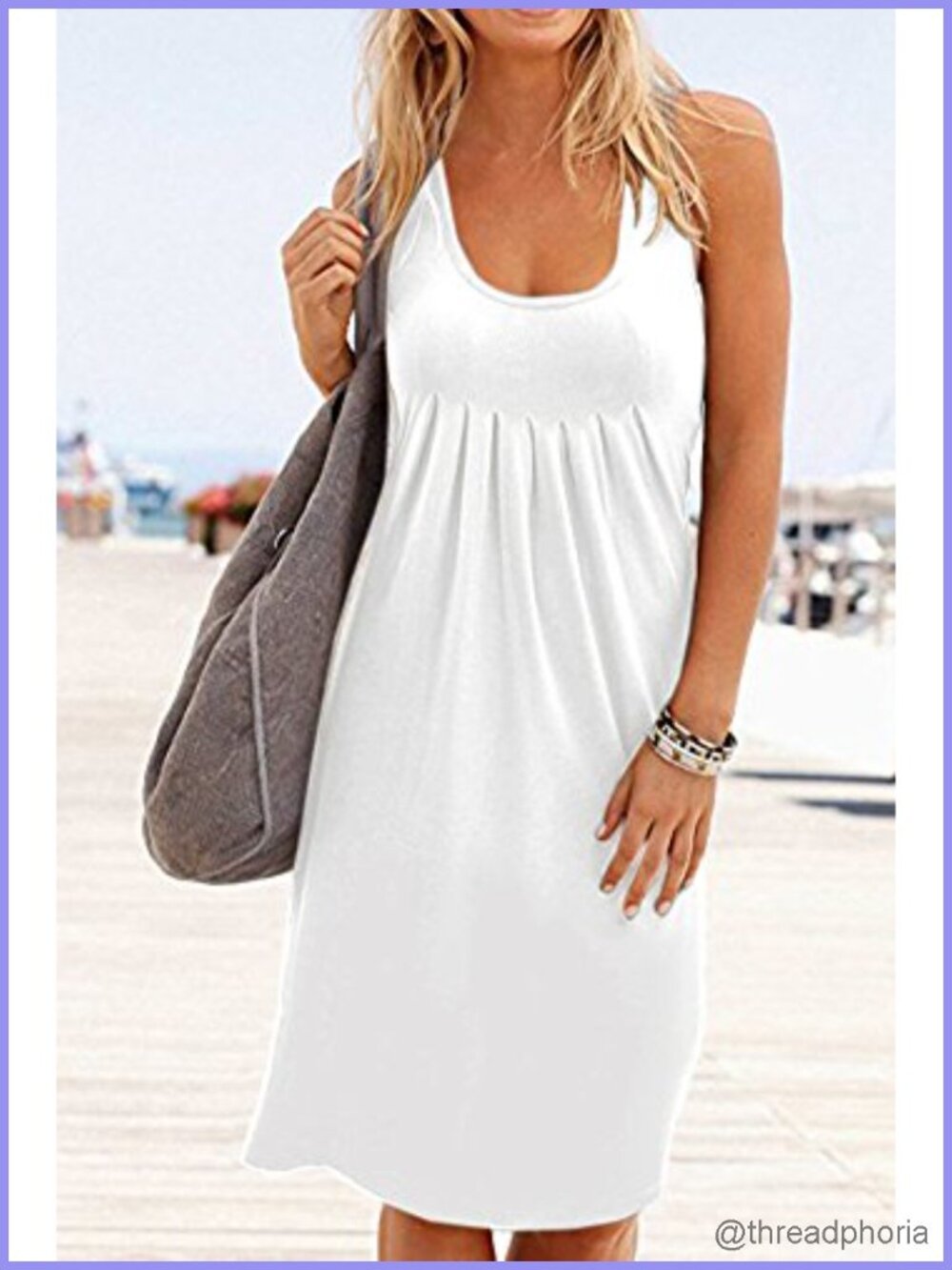 Sleeveless Loose Tank Dress Pleated A-Line Summer Beach Vacation - Picture 2 of 5
